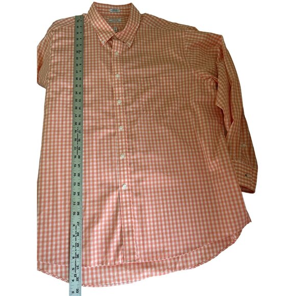 Izod Wrinkle-Free Orange Gingham Button-Down Shirt Regular Fit Size 18 34/35 - Picture 7 of 8